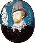 Homme serrant une main sortant d'un nuage de Nicholas Hilliard.