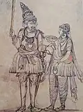Esquisse d'une femme (à droite) portant un suthan