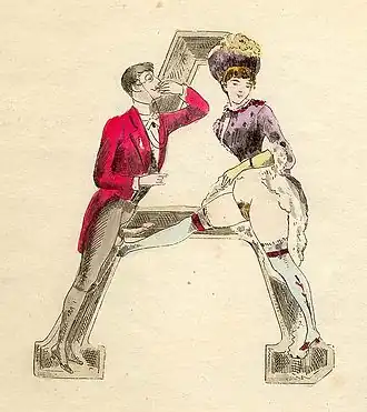 Alphabet pornographique, lettre «&nbsp;A&nbsp;», vers 1880.