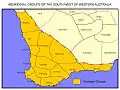 Territoire des tribus Noongar: Bibbulman (Pibelmen) et Menang (Minang) sont représentés sur la côte;