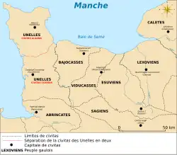 Carte des territoires des capitales de cités des peuples gaulois sous le Haut-Empire-romain