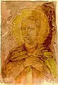 Visage d'un jeune saint coneuvert d'une cape, (Martyr Laure).
