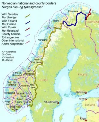 La frontière entre la Russie et la Norvège en rouge.