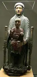 Notre Dame d'Usson, groupe en bois sculpté polychrome, XIIe&nbsp;siècle, Clermont-Ferrand, Musée d'art Roger-Quilliot