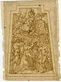 La Translation de la Sainte Maison, Probablement de l’école de Vasari, dessin conservé au British Museum.