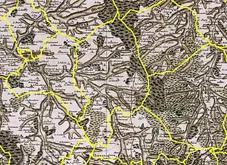 Extrait de la carte de César-François Cassini représentant le territoire de Nouans-les-Fontaines dans la seconde moitié du XVIIIe siècle.
