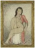 Nu assis au peignoir rouge, Pan Yuliang (1894-1977), papier, encre, couleurs (pigments).