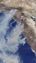 Image satellite montrantle vent de Santa Ana(Californie du Sud).
