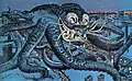 Luks' 1899 cartoon "The menace of the Hour" about "The Traction Monster" after the award of a no bid subway franchise contract by New York City's Tammany Hall