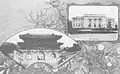 Carte postale avec le Gwanghwamun (porte traditionnelle Coréenne) et le bâtiment des beaux-arts (Corée/Japon moderne).