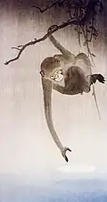 Gibbon atteignant le reflet de la lune, Ohara Koson, 1926.