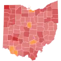 Vainqueur républicain par comté : DeWine en rouge et Taylor en orange.