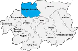 Localisation du district de Banská Bystrica dans la région de Banská Bystrica (Carte interactive)