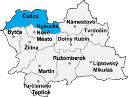 Localisation du district de Čadca dans la région de Žilina (carte interactive)