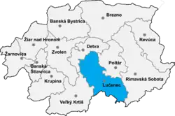 Localisation du district de Lučenec dans la région de Banská Bystrica (Carte interactive)