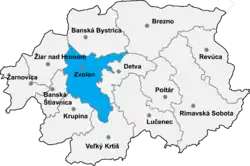 Localisation du district de Zvolen dans la région de Banská Bystrica (Carte interactive)
