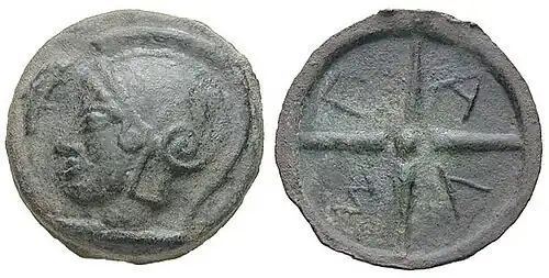 Monnaie frappée à Olbia du Pont vers la fin du Ve&nbsp;siècle&nbsp;av. J.-C.