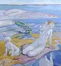 Mère et enfant sur la côte.