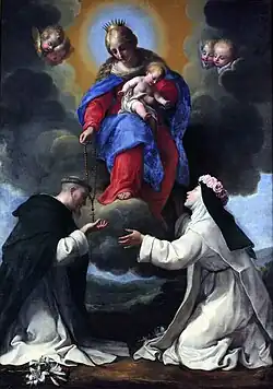 Remise du rosaire avec sainte Rose de Lima XVIIe siècle.