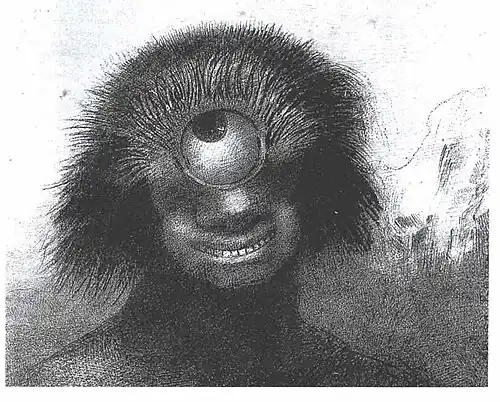 Le polype difforme flottait sur les rivages, sorte de cyclope souriante et hideux (1883), lithographie sur Chine appliquée, 21,3&nbsp;×&nbsp;19,9&nbsp;cm, New York, Museum of Modern Art.