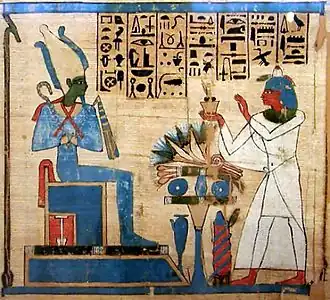 Osiris assis sur son trône. Livre des morts de Padiamonet, XXIIe dynastie.