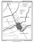 La ville au XIXe&nbsp;siècle. Dans l'angle haut à gauche, la ligne de chemin de fer d'Utrecht à Rotterdam et l'ancienne gare.