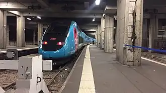 Une rame Ouigo à quai, dans la partie Vaugirard.