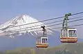 Le funitel de Hakone avant sa rénovation, avec en fond le Mont Fuji