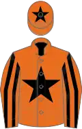 Orange une étoile noire, manches cerclées, toque orange une étoile noire