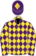 Purple and yellow diamonds, purple cap, yellow diamond