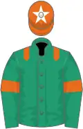 Green, orange epaulettes, green sleeves, orange armlets, orange cap, white star