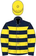 Dark blue and yellow hoops, yellow cap
