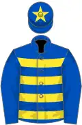 Cerclée bleu roy et jaune, manches bleu roy, toque bleu roy une étoile jaune