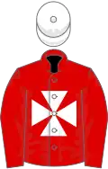 Red, white maltese cross, white cap