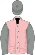 Pink, grey sleeves, grey cap