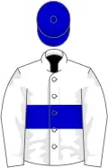 White, blue hoop and cap