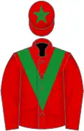 Red, green chevron, red sleeves, red cap, green star