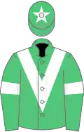 Emerald green, white chevron, armlets and star on cap