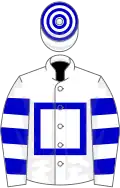 White, blue hollow box, hooped sleeves and cap
