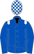 Royal blue, white epaulets, check cap