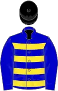 Blue, yellow hoops on body, black cap