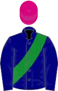Gros Bleu ceinture verte, toque cerise