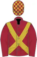 Maroon, old gold cross-belts, check cap
