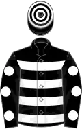 Cerclée noir et blanc, manches noires à pois blancs, toque cerclée noir et blanc