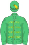 Emerald green, gold braid and tassel on cap