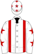 White, red braces, white sleeves, red stars and stars on cap