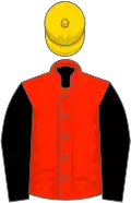 Scarlet, black sleeves, gold cap