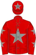 Red, grey star, red sleeves, grey stars, red cap, grey star