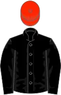 Black, scarlet cap