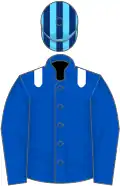 Royal blue, white epaulettes, light blue and dark blue striped cap